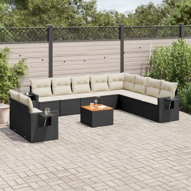 vidaXL 11-delige Loungeset met kussens poly rattan zwart, foto 2