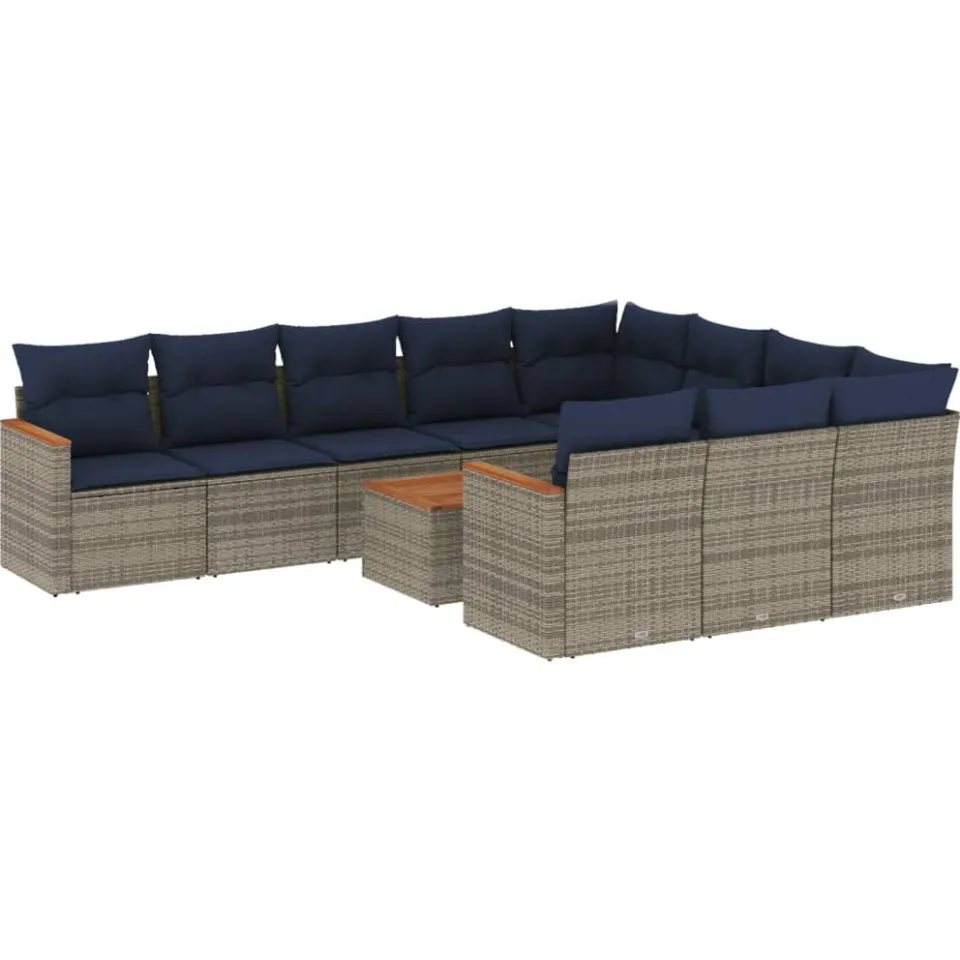 vidaXL 11-delige tuinbankset met kussens, grijs polyrotan, foto 3