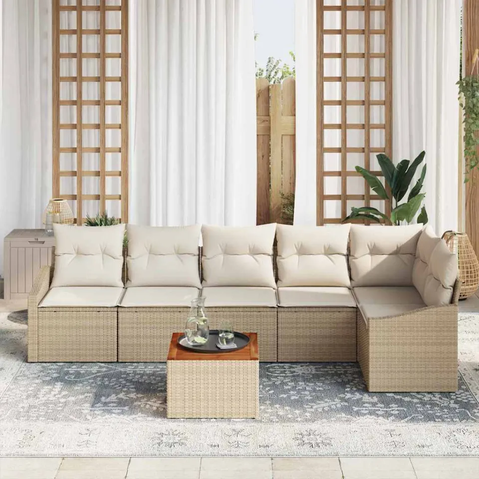 vidaXL Tuinbankenset 7 st Beige en Crème poly rattan, foto 2