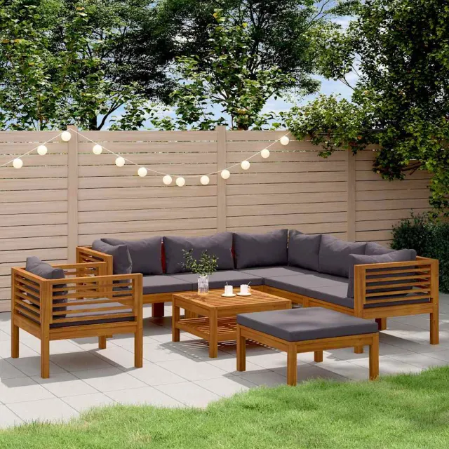 vidaXL 8-delige Loungeset met kussens massief acaciahout grijs, foto 2