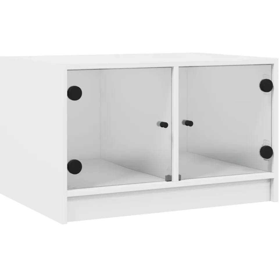 vidaXL Salontafel met glazen deuren 68x50x42 cm wit, foto 3