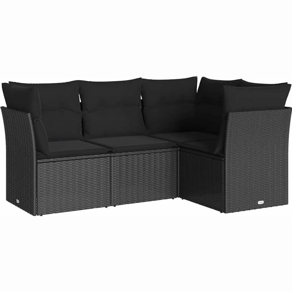 vidaXL 4-delige Loungeset met kussens poly rattan zwart, foto 3