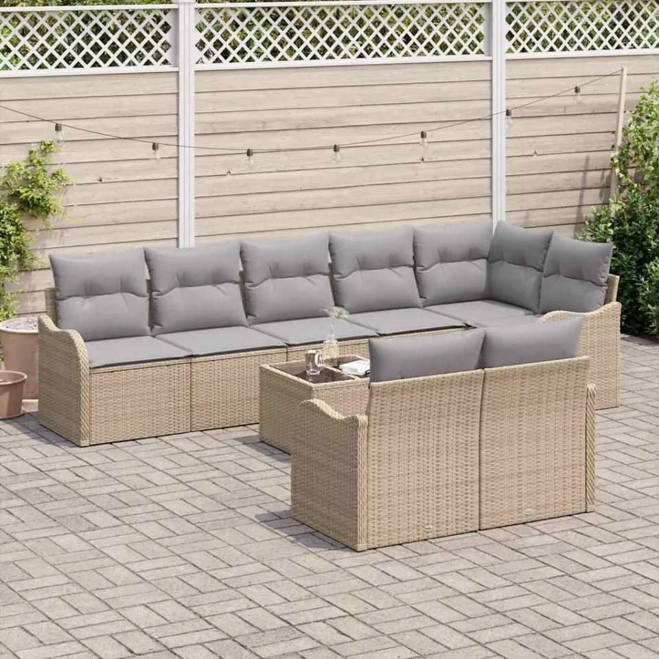 vidaXL Tuin Sofa Set 9 st Beige en Licht Grijs poly rattan, foto 3