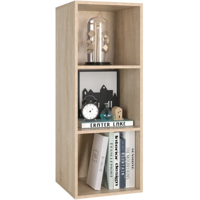 Stervia Boekenkast Verticaal/Horizontaal Met 3 Vakken - Draagvermogen van 8 Kg Per Plank - Makkelijk Schoon Te Maken - Lichtbruin - 30 x 30 x 80