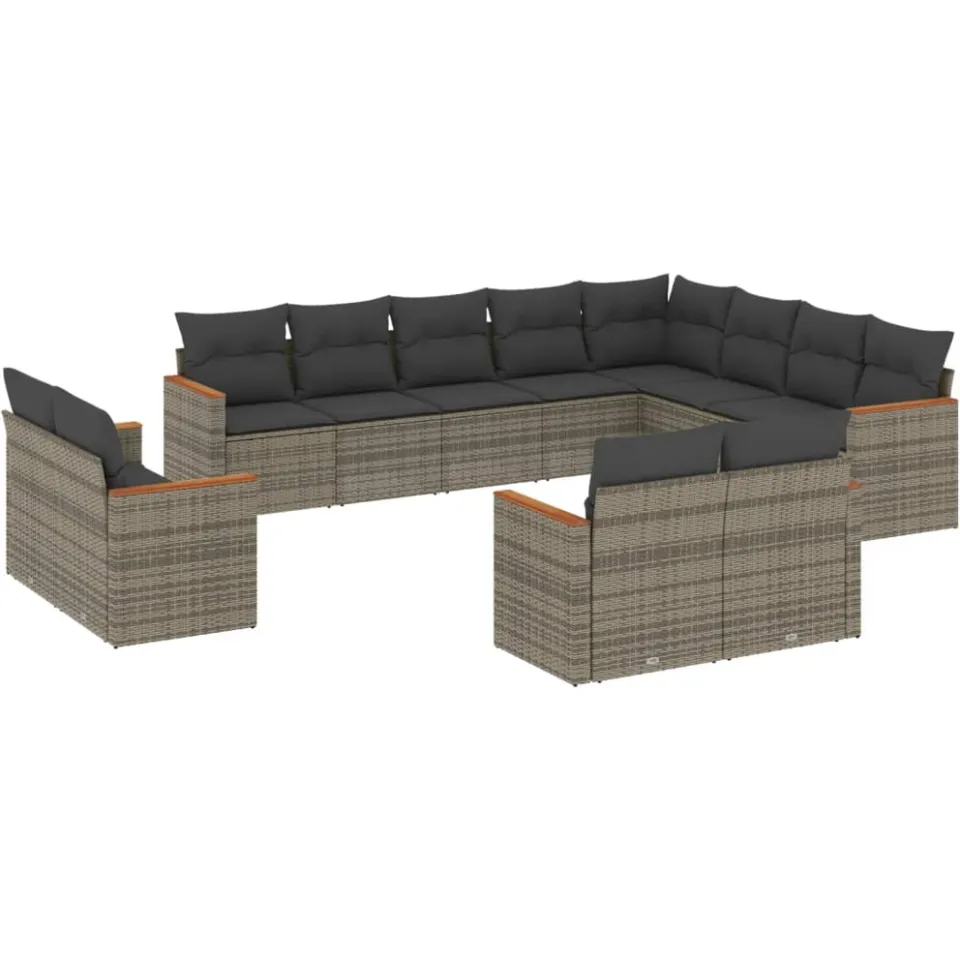 vidaXL 12-delige Loungeset met kussens poly rattan grijs, foto 3