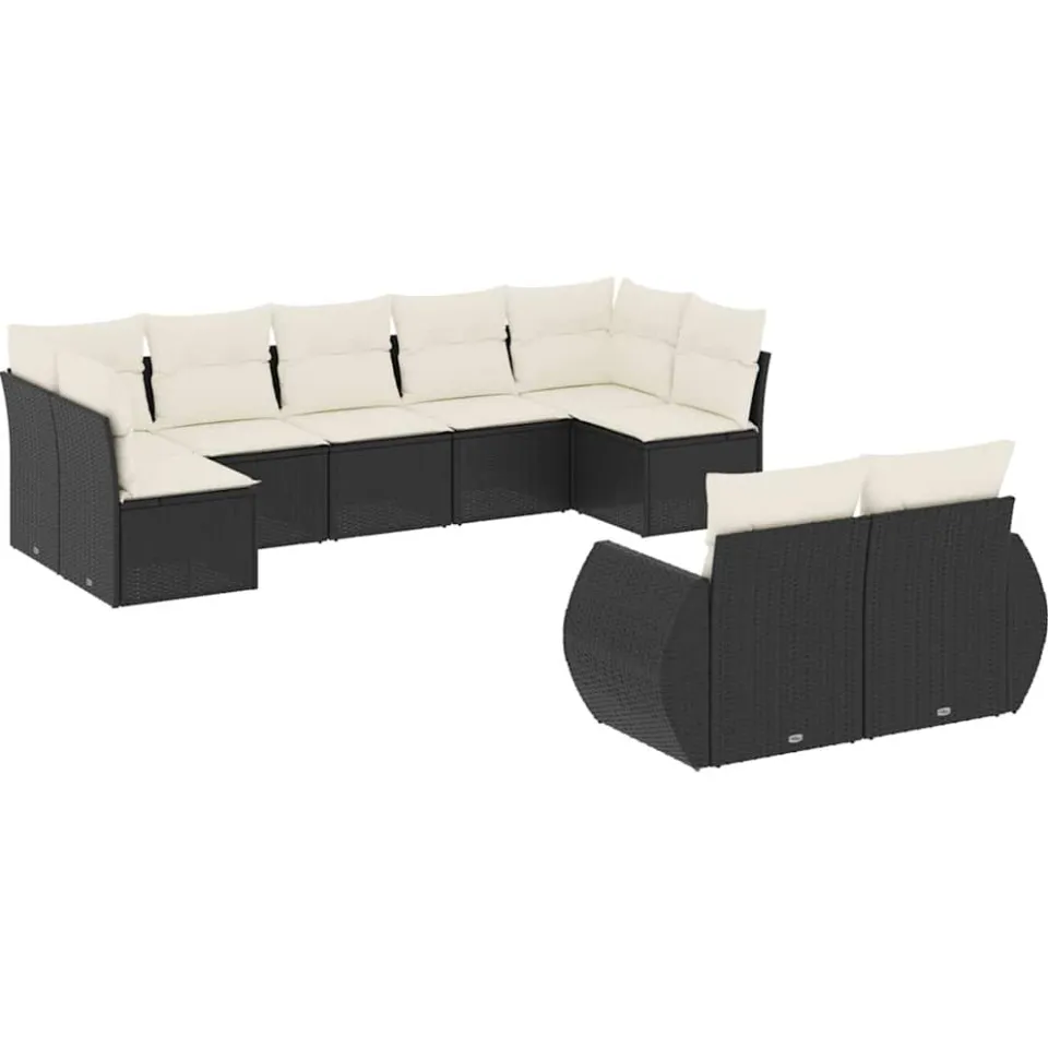 vidaXL 9-delige Loungeset met kussens poly rattan zwart, foto 3