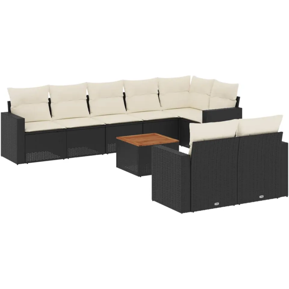 vidaXL 9-delige Loungeset met kussens poly rattan zwart