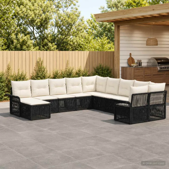 vidaXL Tuinbankenset 11 st 11-zits Zwart en Cream Wit poly rattan, foto 2