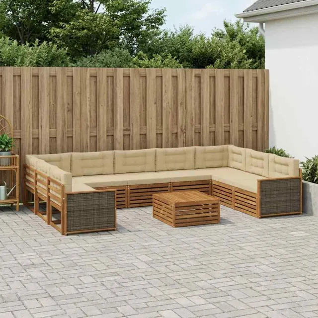 vidaXL Buiten bankenset 10 st 9-zits Natuurlijk en Beige