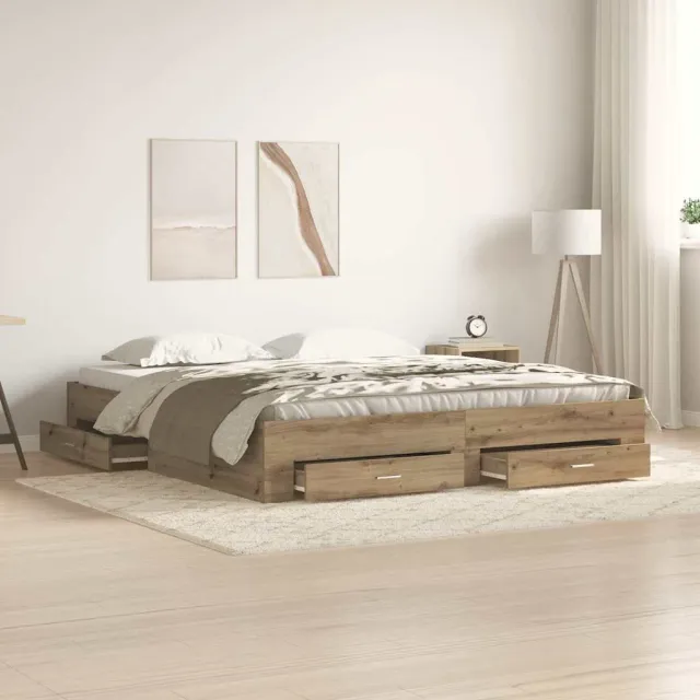 vidaXL Bedframe met lade Artisan Eiken 180 x 200 cm Bewerkt hout