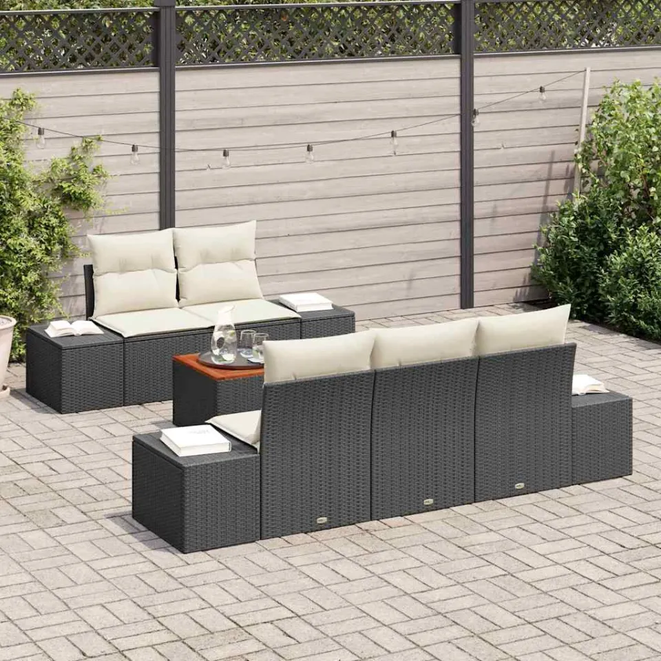 vidaXL Tuinbankenset 6 st Zwart en Crème poly rattan, foto 2