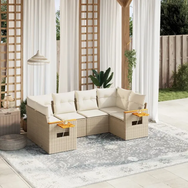 vidaXL 6-delige Loungeset met kussens poly rattan beige, foto 2