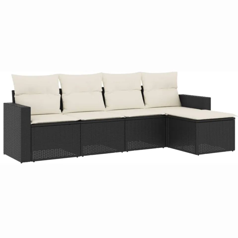 vidaXL 5-delige Loungeset met kussens poly rattan zwart, foto 3