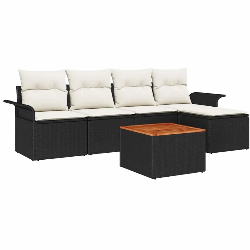 vidaXL Tuinbankenset 6 st Zwart poly rattan, foto 4
