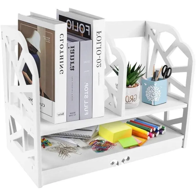 JGS Premium - Mini Bureau Boekenplank met 2 lagen in Witte matte afwerking voor Woonkamer en Kantoor - Desktop Boekenplank DIY Houten Display Boekenkast - Studeerkamer Slaapkamer - Afmetingen 30 * 21 * 40cm Any