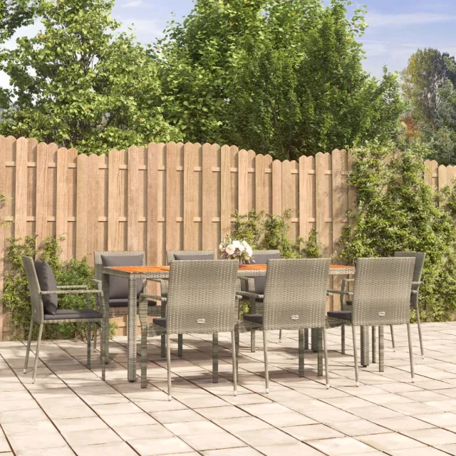 vidaXL 9-delige Tuinset met kussens poly rattan grijs, foto 2