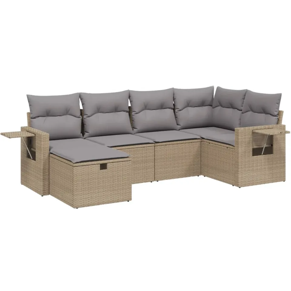 vidaXL 6-delige Loungeset met kussens poly rattan gemengd beige, foto 3