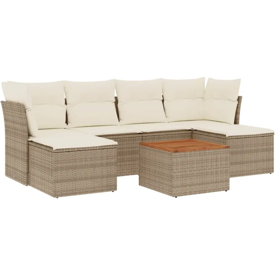 vidaXL 7-delige Loungeset met kussens poly rattan beige, foto 3