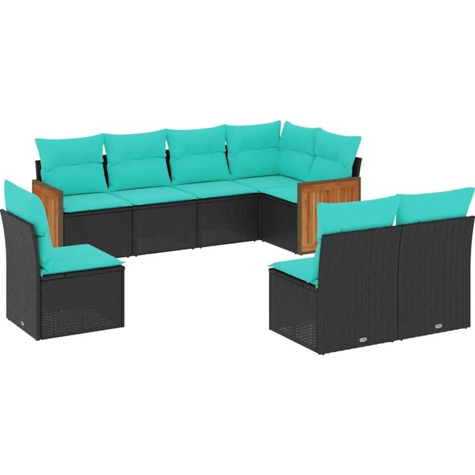 vidaXL 8-delige tuinbankset met kussens, zwart polyrotan, foto 3