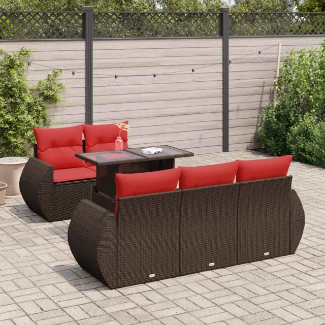 vidaXL 6-delige Loungeset met kussens poly rattan acacia bruin, foto 2