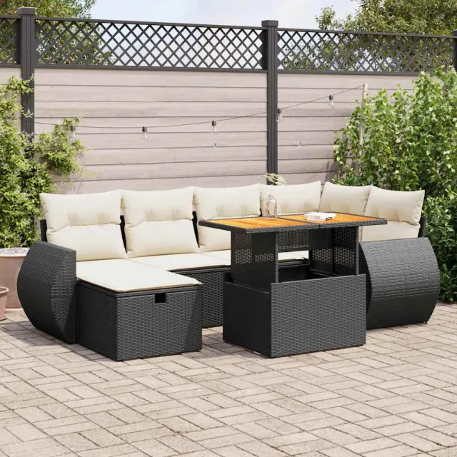 vidaXL 8-delige Loungeset met kussens poly rattan acacia zwart, foto 2