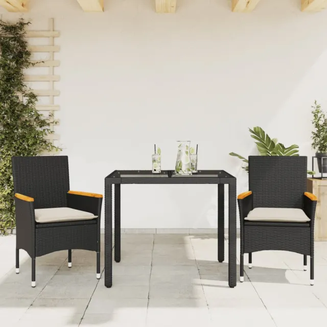 vidaXL 3-delige Tuinset met kussens poly rattan en glas zwart, foto 2