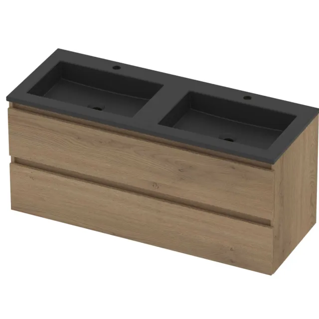 Basic-Line Aura 46 Badmeubelset Acryl 2 Kraangaten 120x46x54 cm A46MZEPO120D2 Pure Oak Mat Zwart