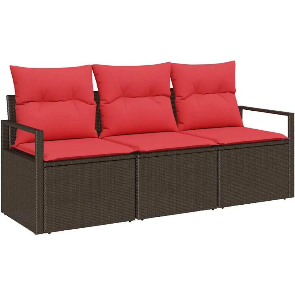 vidaXL Tuinbankenset 3 st Bruin en Rood poly rattan