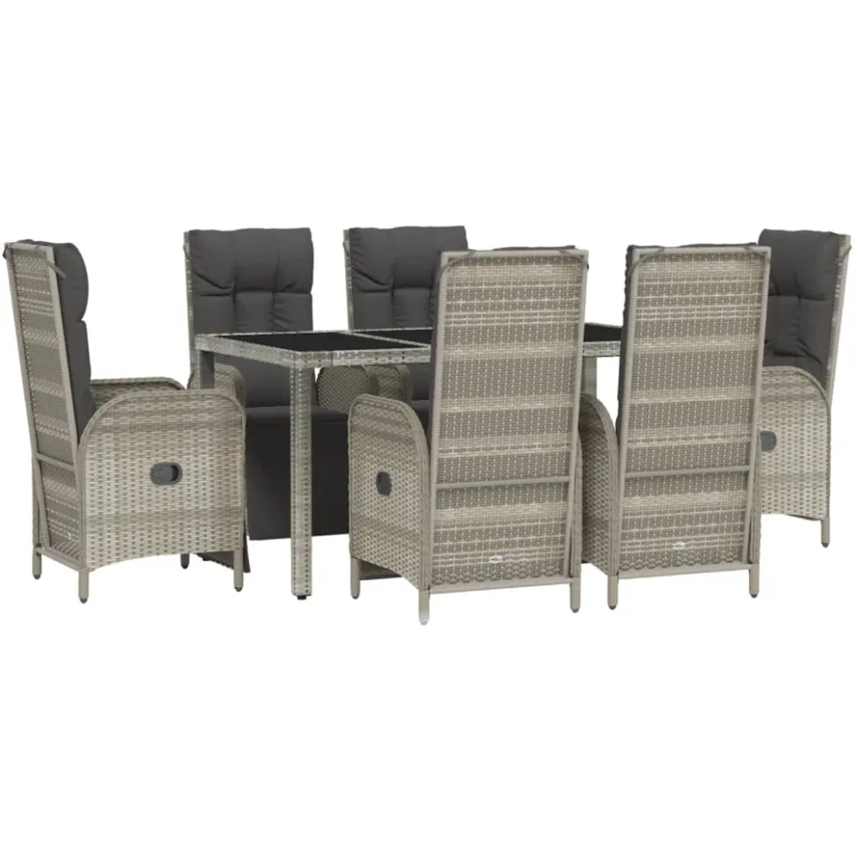 vidaXL 7-delige Tuinset met kussens poly rattan grijs