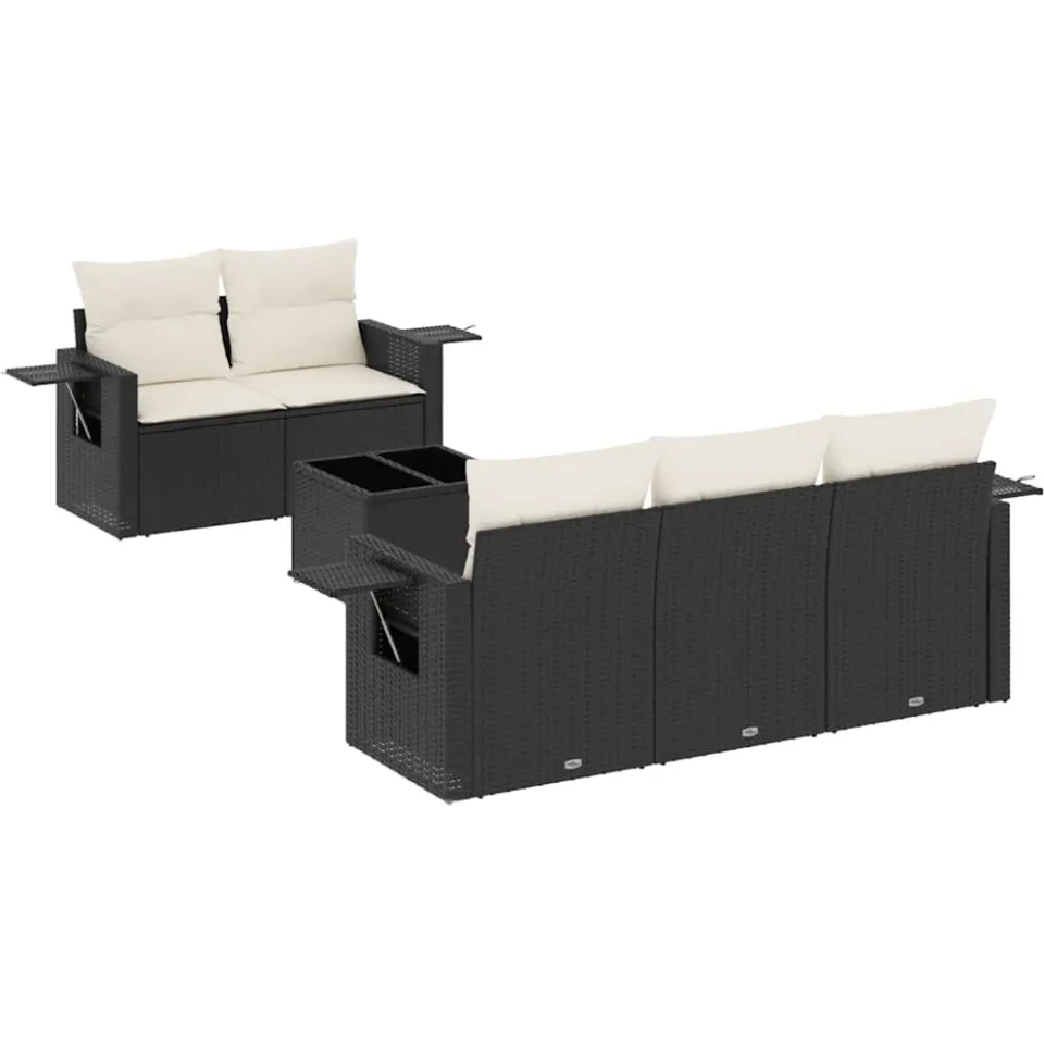 vidaXL 6-delige Loungeset met kussens poly rattan zwart