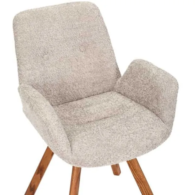 Invicta Interior Draaibare design stoel BALTIC beige Boucle naturel eiken massief houten poten met armleuning - 44199 Zie omschrijving