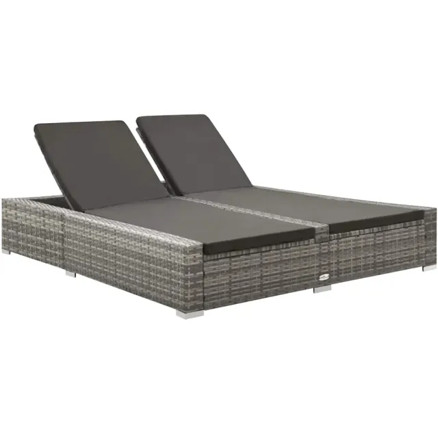 vidaXL Ligbed tweepersoons poly rattan grijs, foto 2