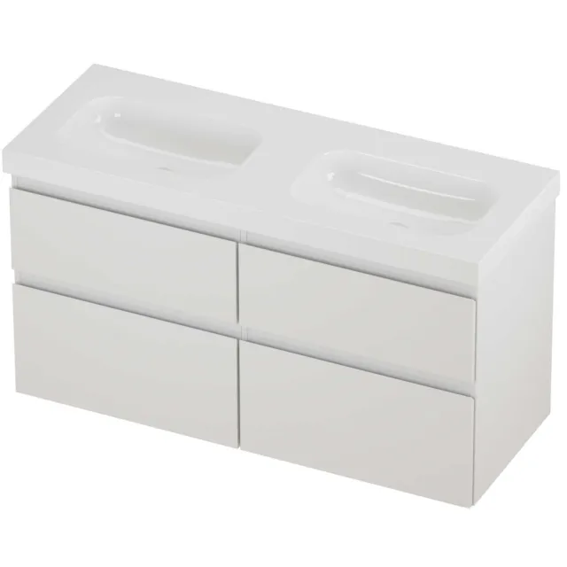 Proline Haga Badmeubelset Polystone Mezza Dubbel 120x46x66 cm Glans Wit Glans Wit