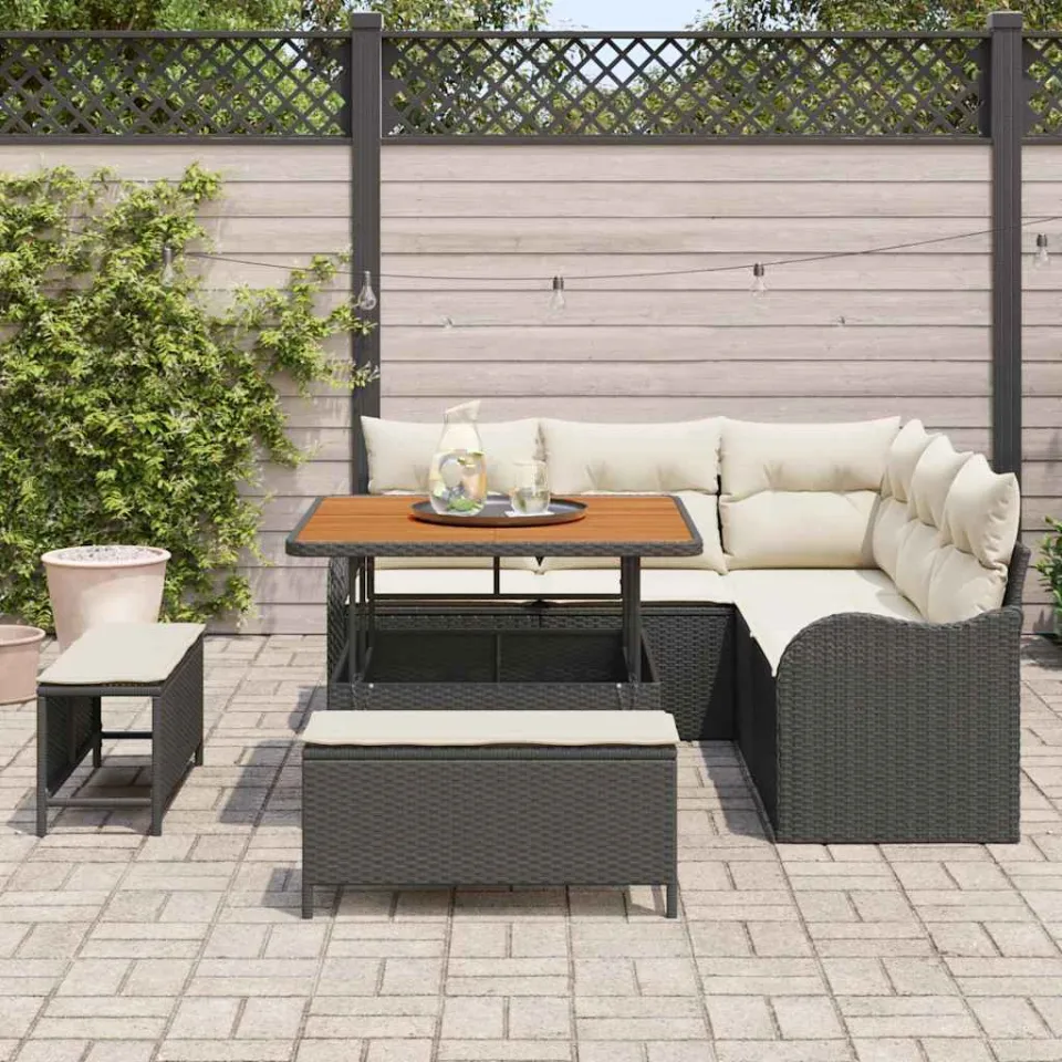 vidaXL Tuinbankenset 8 st Zwart poly rattan, foto 2