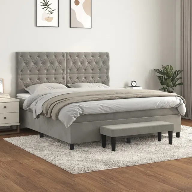 vidaXL Boxspring met matras fluweel lichtgrijs 160x200 cm grijs