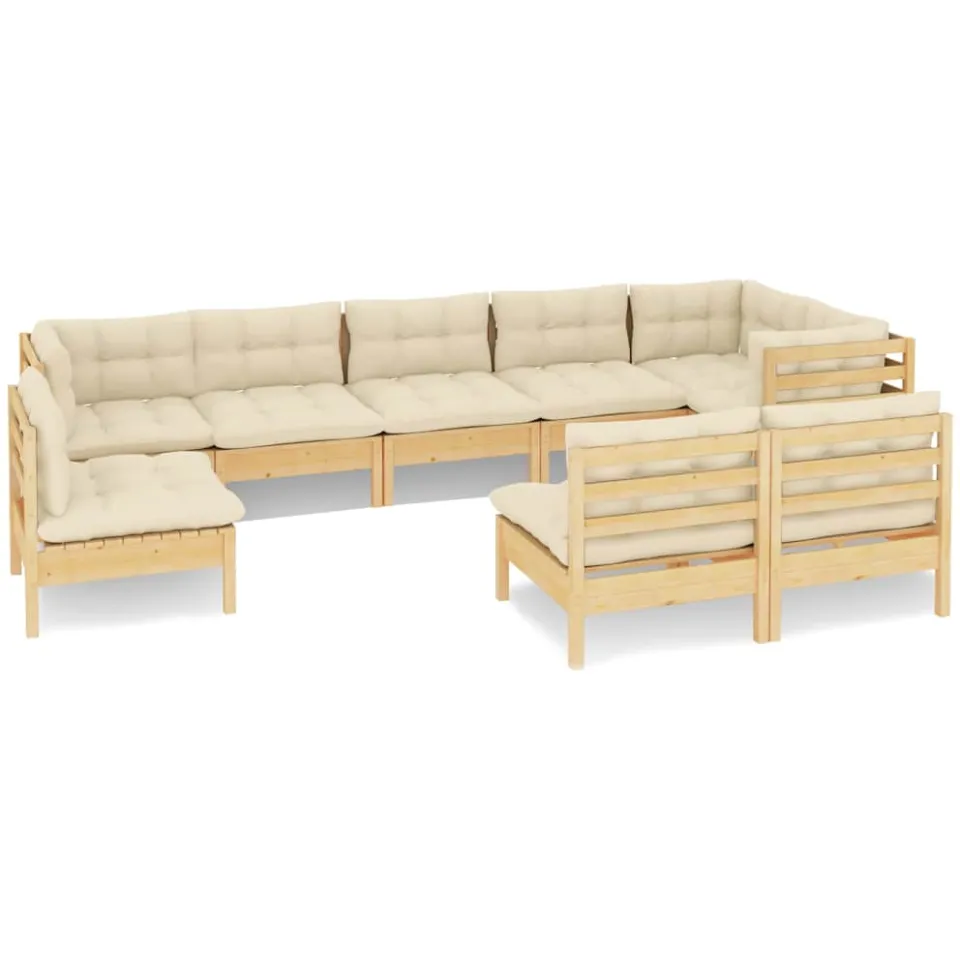 vidaXL 9-delige Loungeset met crèmekleurige kussens massief grenenhout, foto 3