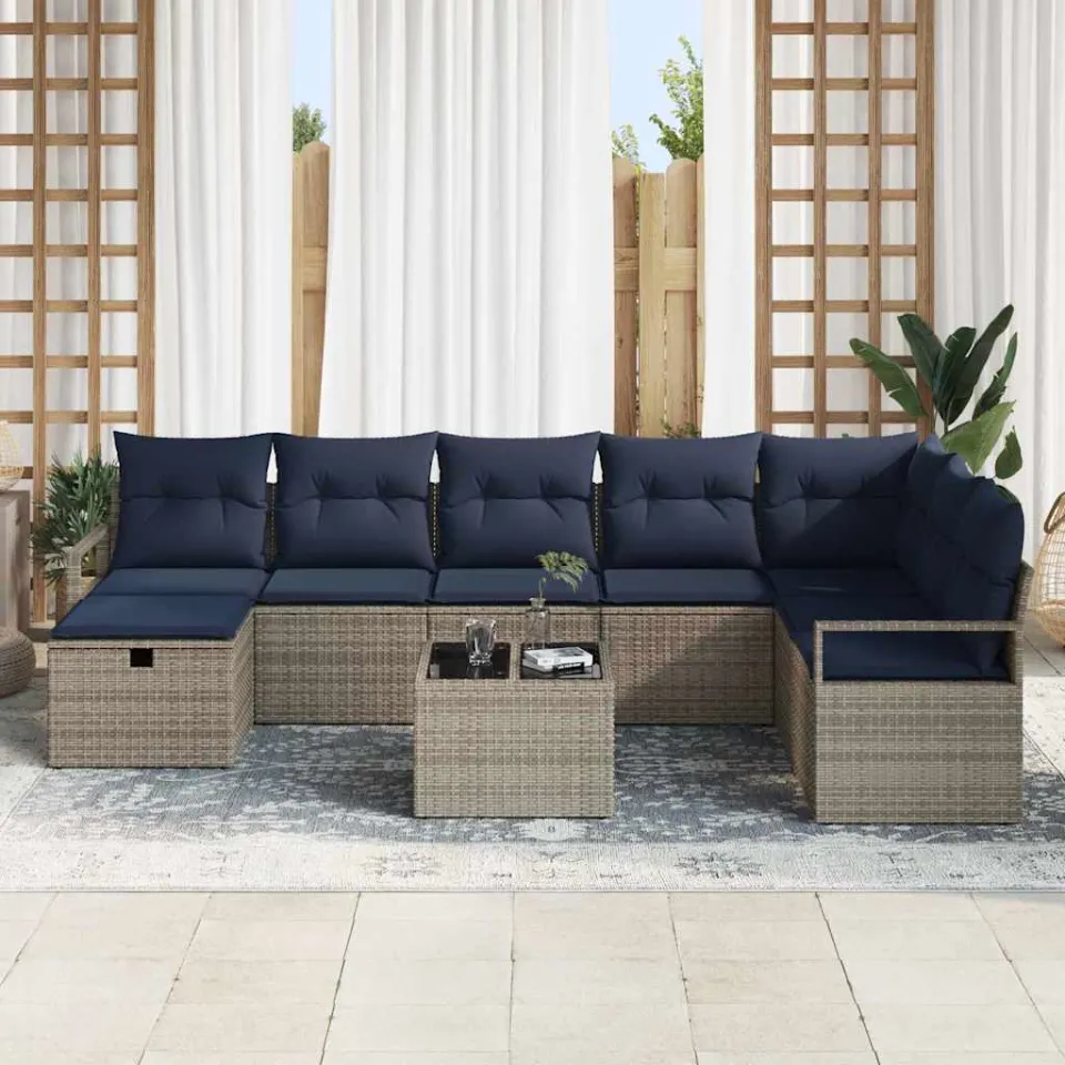 vidaXL Bankstel 9 st Grijs poly rattan, foto 3