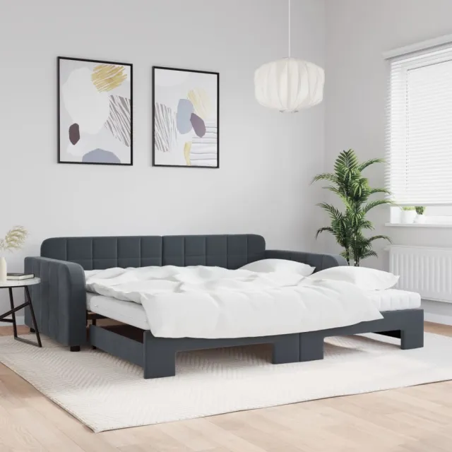 vidaXL Slaapbank onderschuifbed matrassen 100x200cm fluweeldonkergrijs grijs