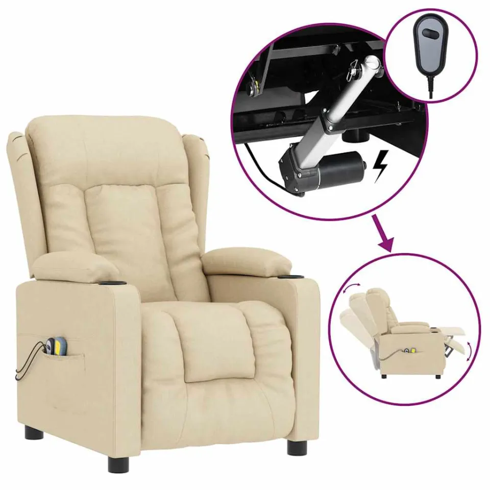 vidaXL Massagestoel elektrisch stof crèmekleurig, foto 4