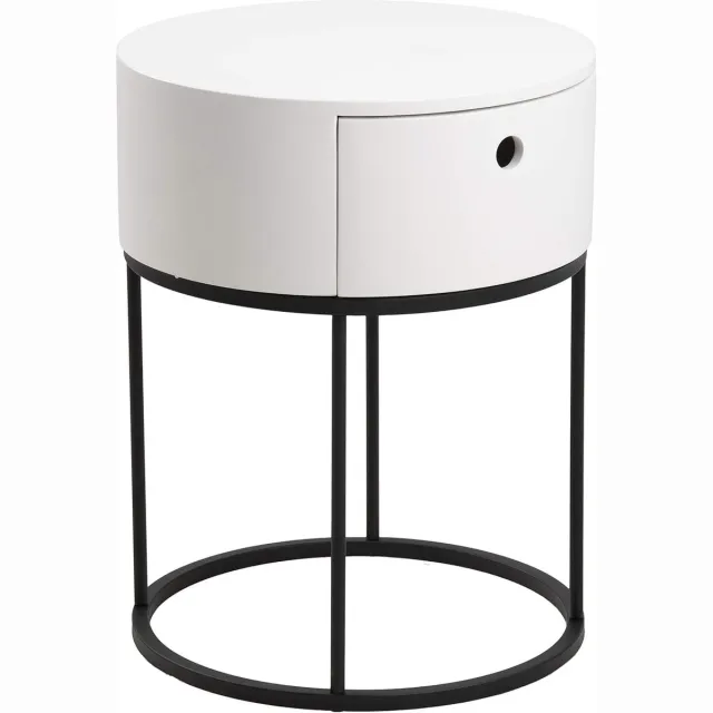 Ibenzoa Elegant Ronde Nachtkast met Lade - Wit, 40x51 cm - Functionele Slaapkameroplossing