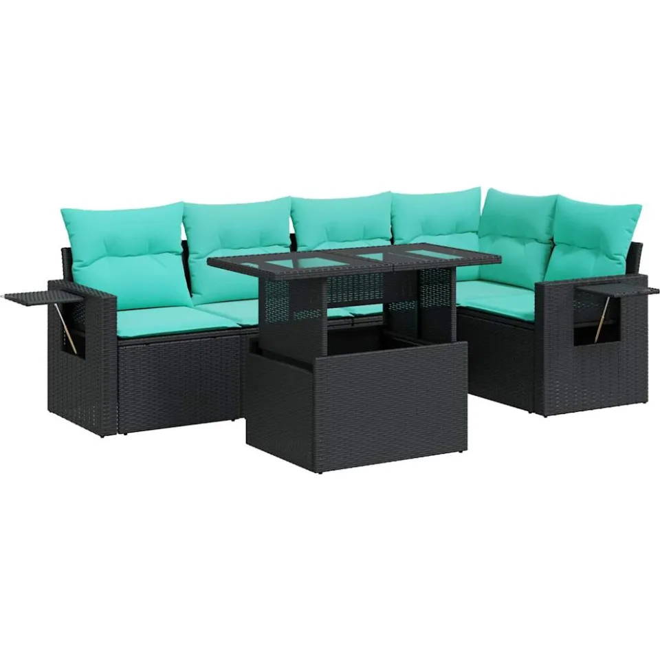 vidaXL 6-delige Loungeset met kussens poly rattan acacia zwart, foto 3
