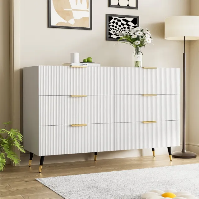 HAUSS SPOLE Dressoirs 120x40x77 cm - Dressoir Met 6 Laden - Veel Opbergruimte - Modern Design - Hout - Wit