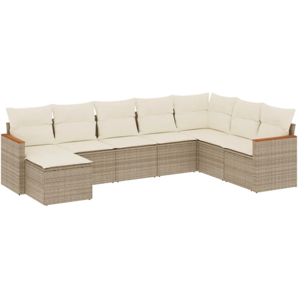 vidaXL 8-delige Loungeset met kussens poly rattan beige, foto 3