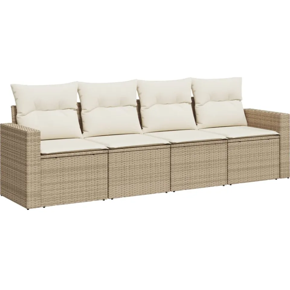 vidaXL 4-delige Loungeset met kussens poly rattan beige, foto 3