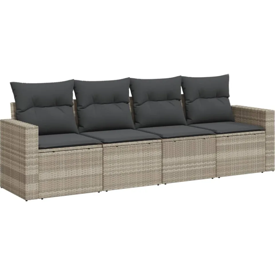vidaXL 4-delige Loungeset met kussens poly rattan lichtgrijs grijs, foto 3