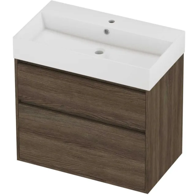Proline Zara Badmeubelset Porselein Loft 1 Kraangat Greeploos 80x46x78 cm Glans Wit Vital Oak Eiken