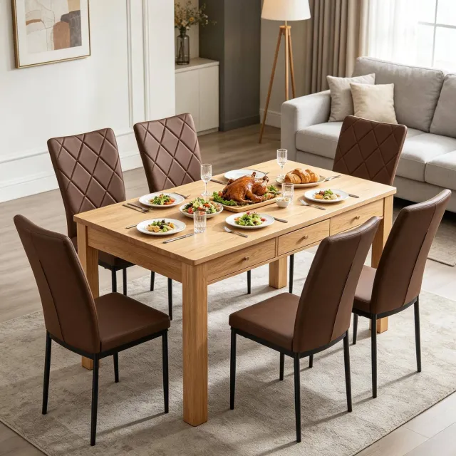 WUVRIE Eetkamerstoelen set van 4 - Hoge rugleuning en kunstleren zitting - Donkerbruin