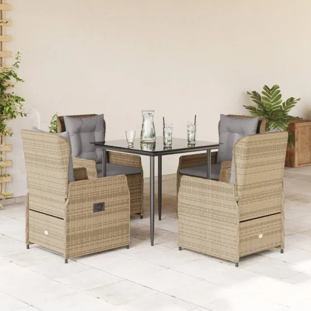 vidaXL 5-delige Tuinset met kussens poly rattan beige, foto 2