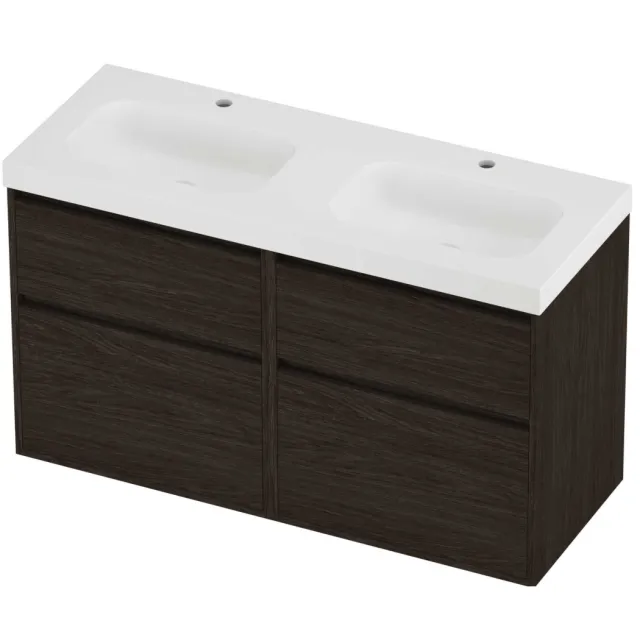 Proline Haga Badmeubelset Polystone Mezza 4 Laden 120x46x73 cm Mat White Mokka Oak Eiken