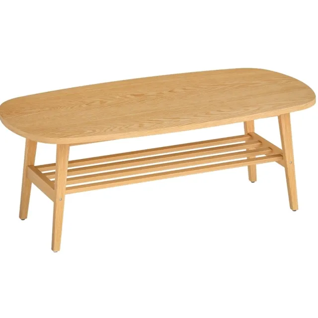FloraGrace Salontafel - Ovale Koffietafel Met Open Opbergplank - Voor Woonkamer En Slaapkamer - Hout - 120x60x42 Cm - Natuurlijke Houtkleur Naturel hout